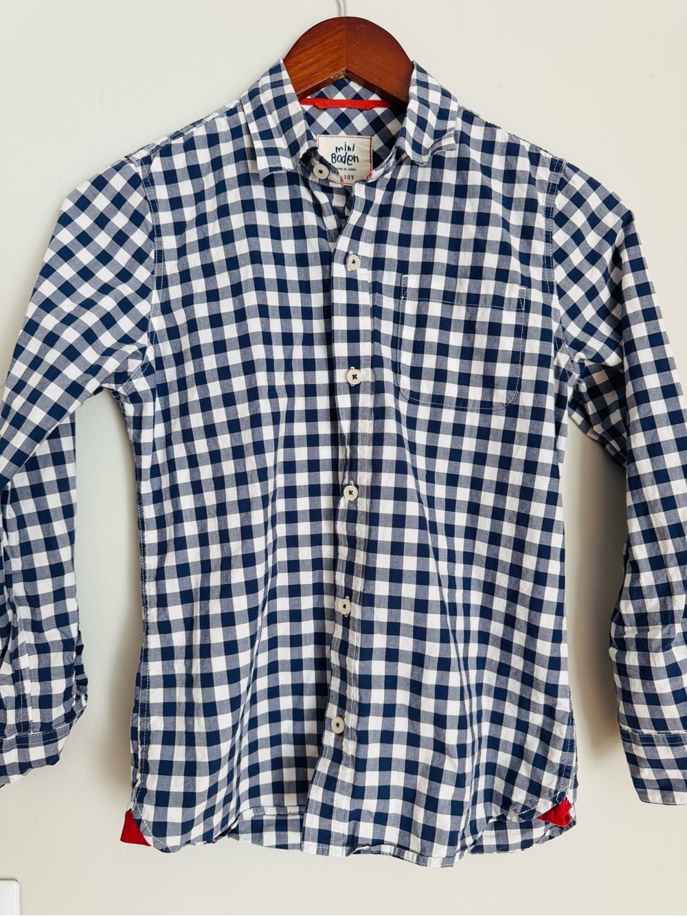 Boden Navy and White Gingham Button-Down Shirt